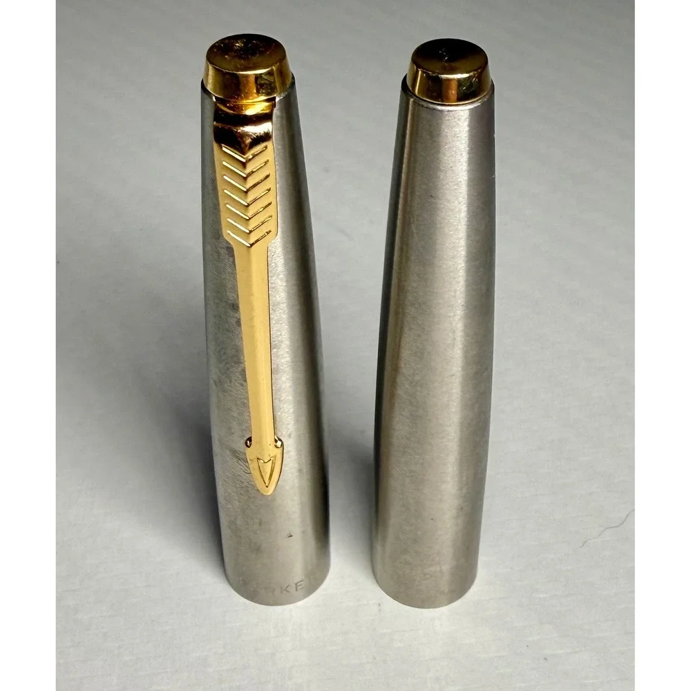 Parker 45 Pen Caps Set of 2 Good Lustraloy Stainless Gold Filled Clip USA